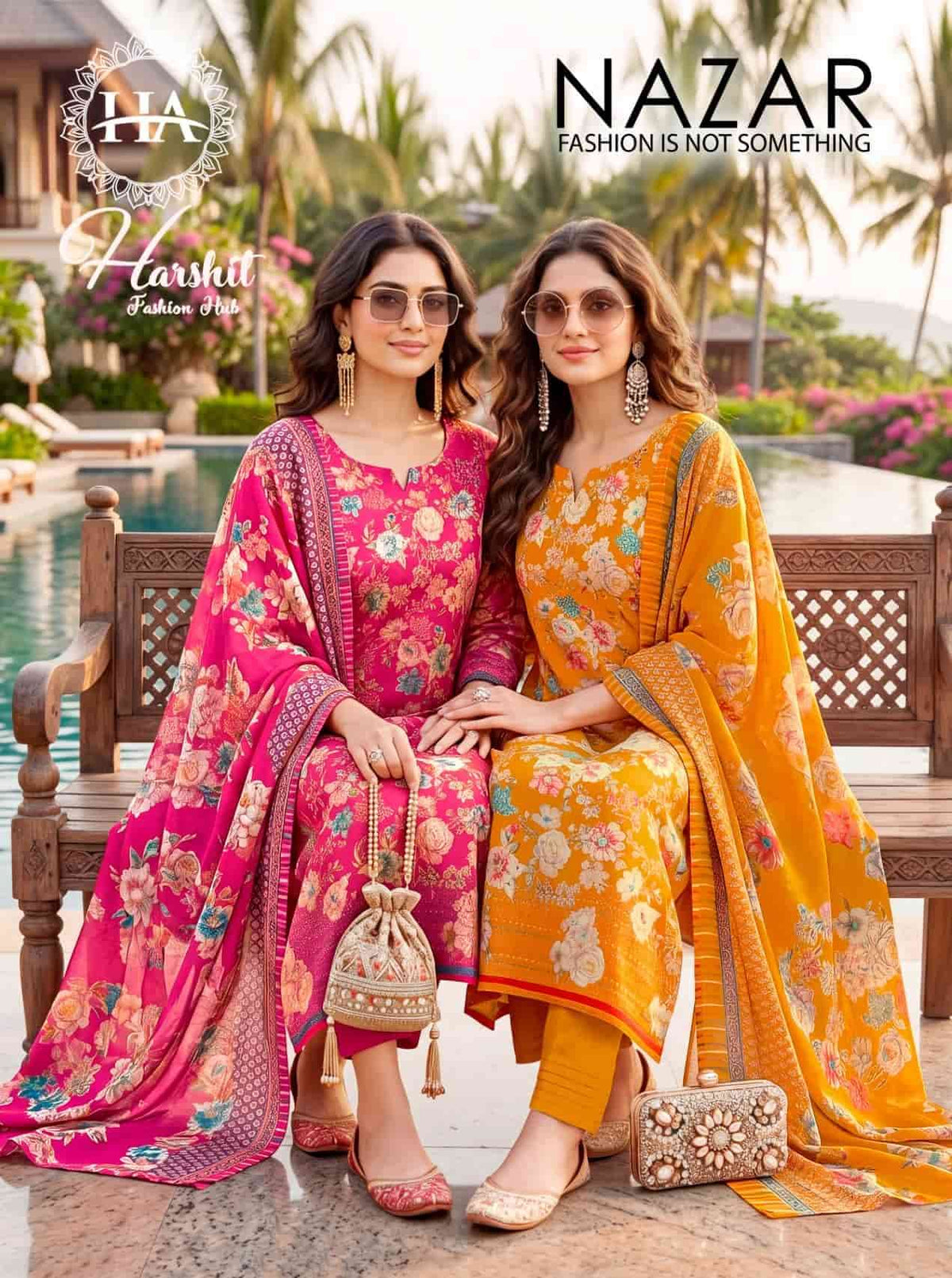 Harshit Fashion Hub Nazar Pure Discharge Zam Designer Print Dress Material - Amrah Wholesale