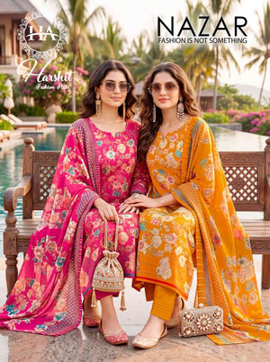 Harshit Fashion Hub Nazar Pure Discharge Zam Designer Print Dress Material - Amrah Wholesale