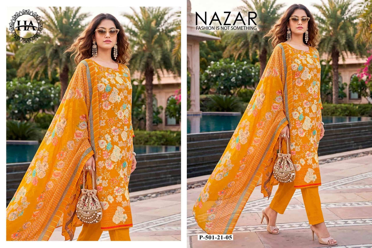 Harshit Fashion Hub Nazar Pure Discharge Zam Designer Print Dress Material - Amrah Wholesale