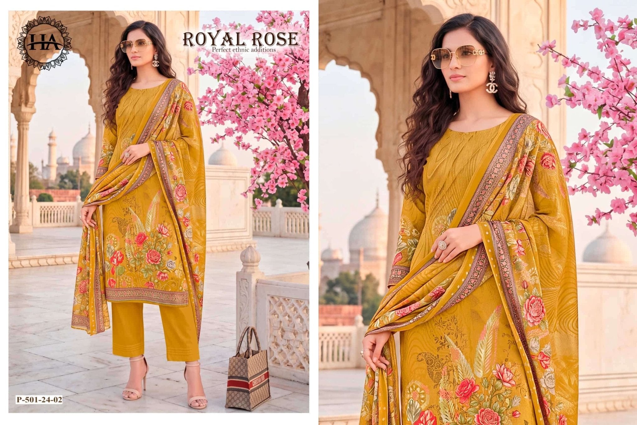 Harshit Royal Rose Pure Jam Designer Printed Dress Material - Amrah Wholesale