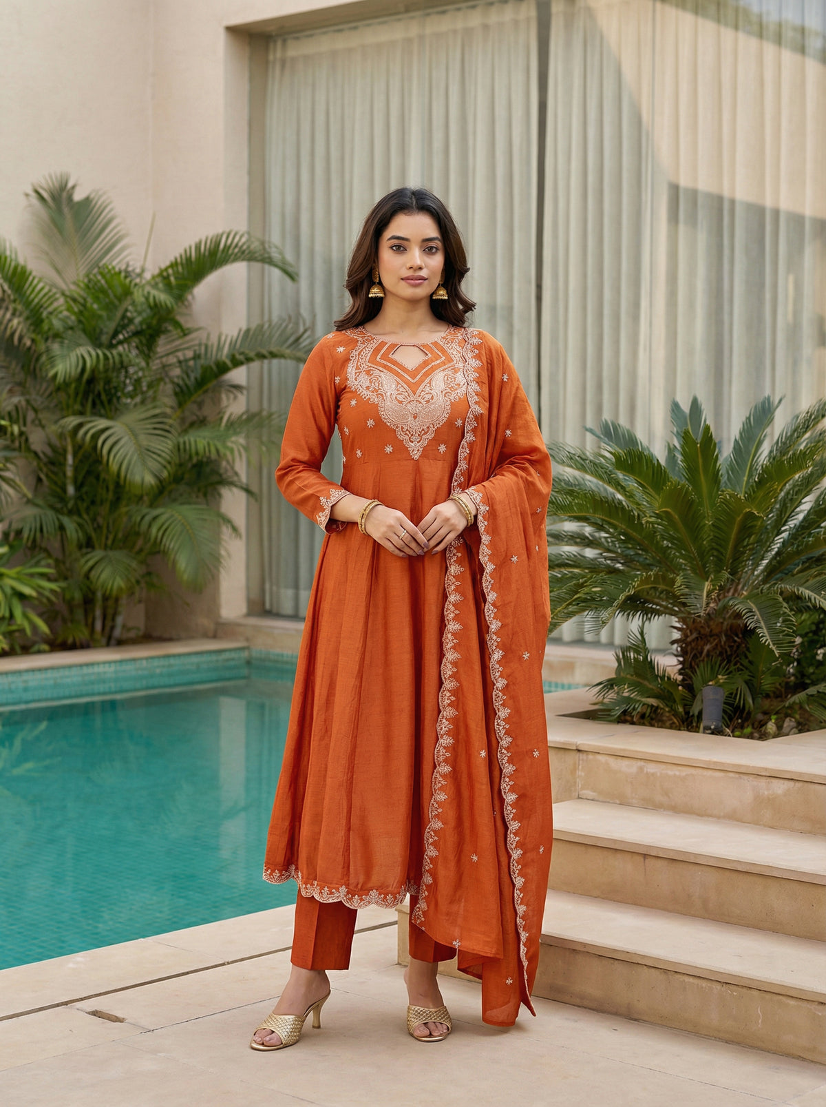 Amrah Wholesale Harshita 01 CP Vichitra Embroidered Kurti Pant Dupatta Set
