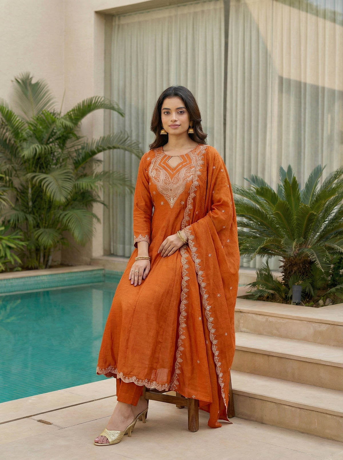Amrah Wholesale Harshita 01 CP Vichitra Embroidered Kurti Pant Dupatta Set