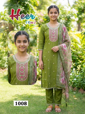 HEER KIDS Vol 1 Vatican Silk Daman Work Kurti Pant Dupatta Set