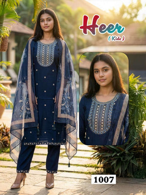 HEER KIDS Vol 1 Vatican Silk Daman Work Kurti Pant Dupatta Set