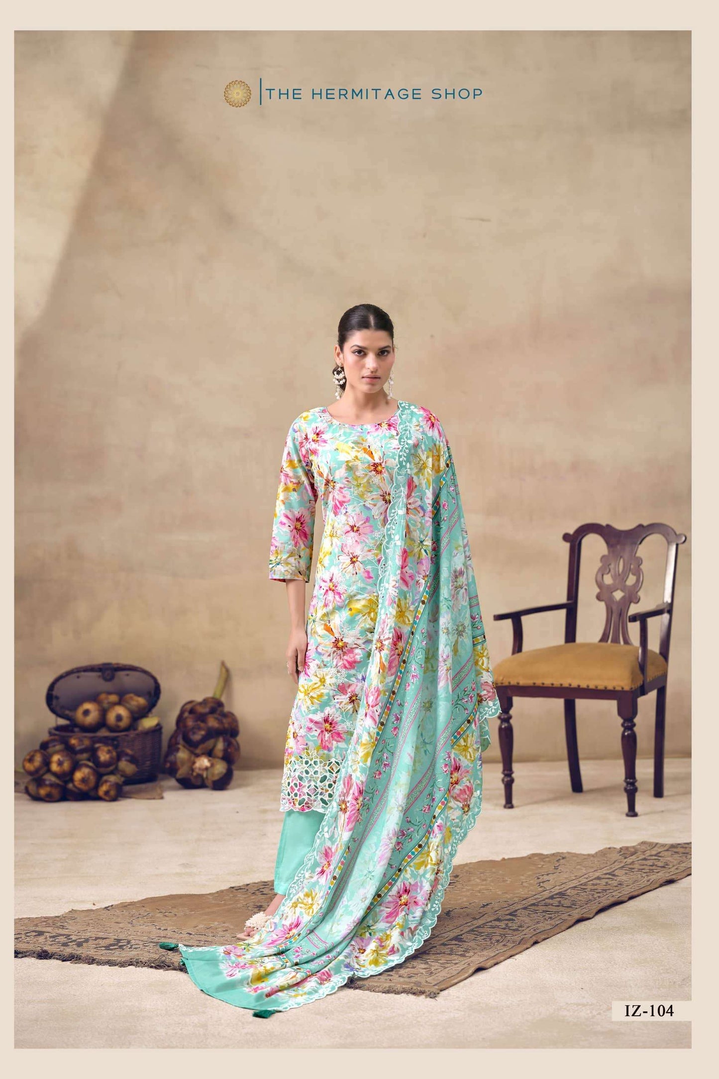 The Hermitage Shop Iznik Cotton Chikankari Dress Material