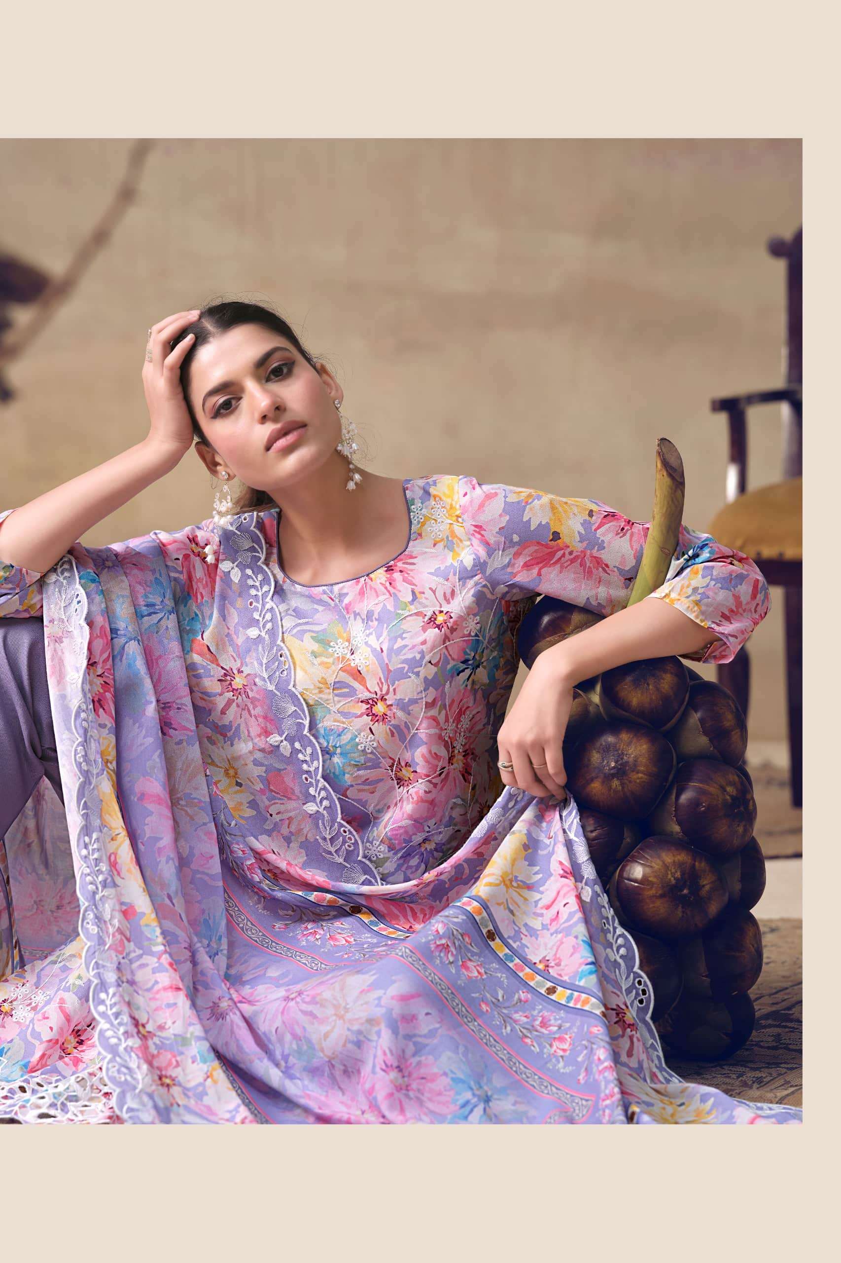 The Hermitage Shop Iznik Cotton Chikankari Dress Material