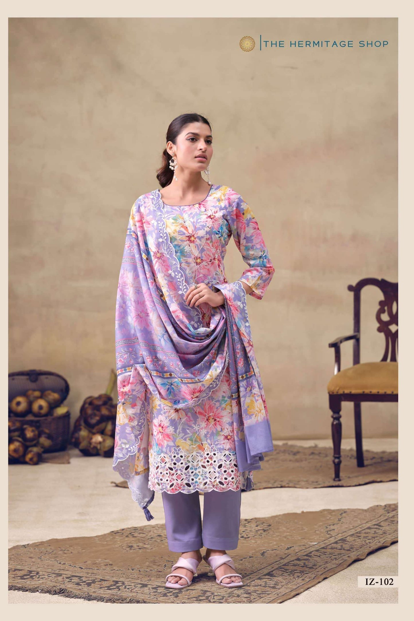 The Hermitage Shop Iznik Cotton Chikankari Dress Material