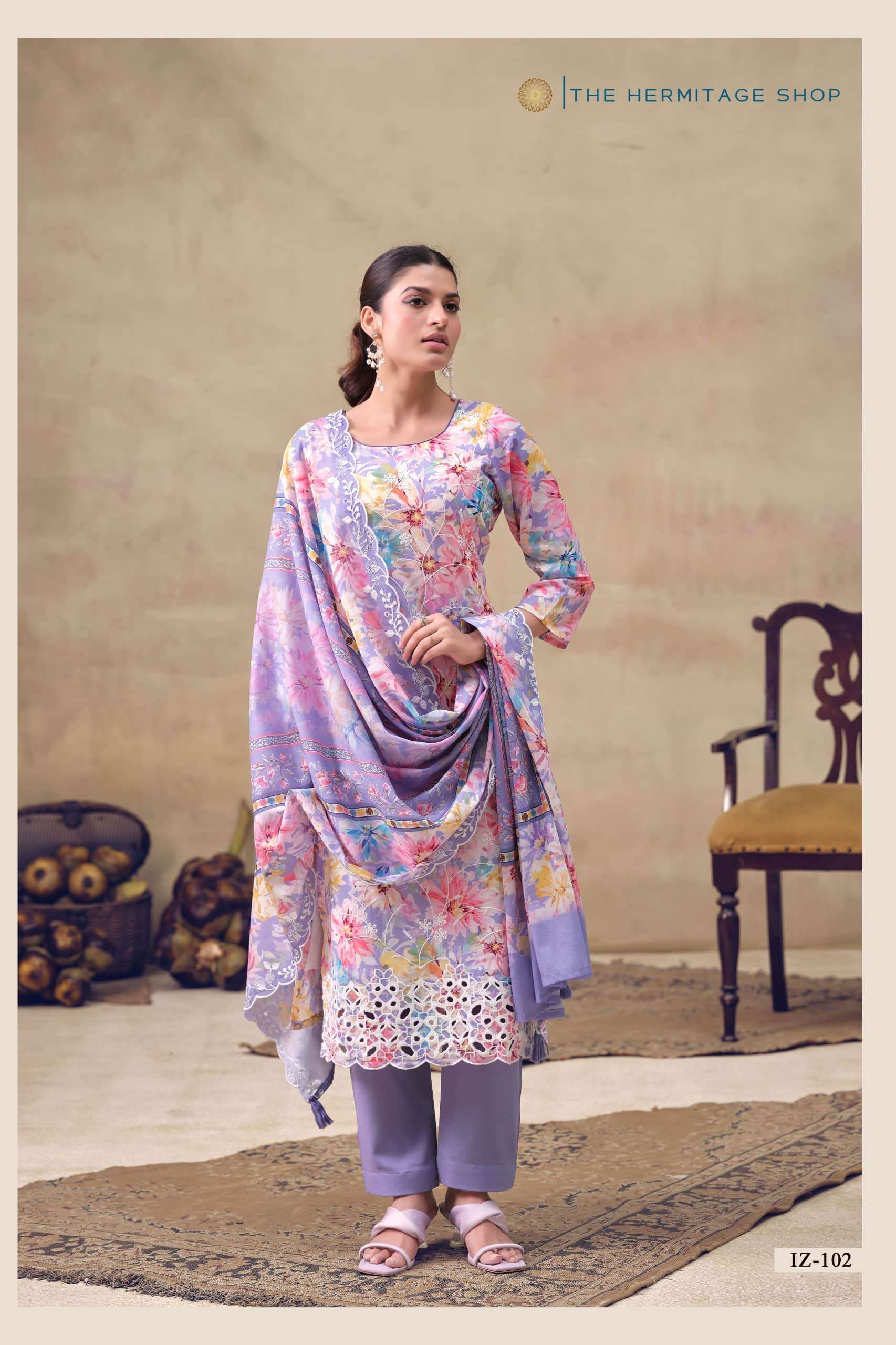 The Hermitage Shop Iznik Cotton Chikankari Dress Material