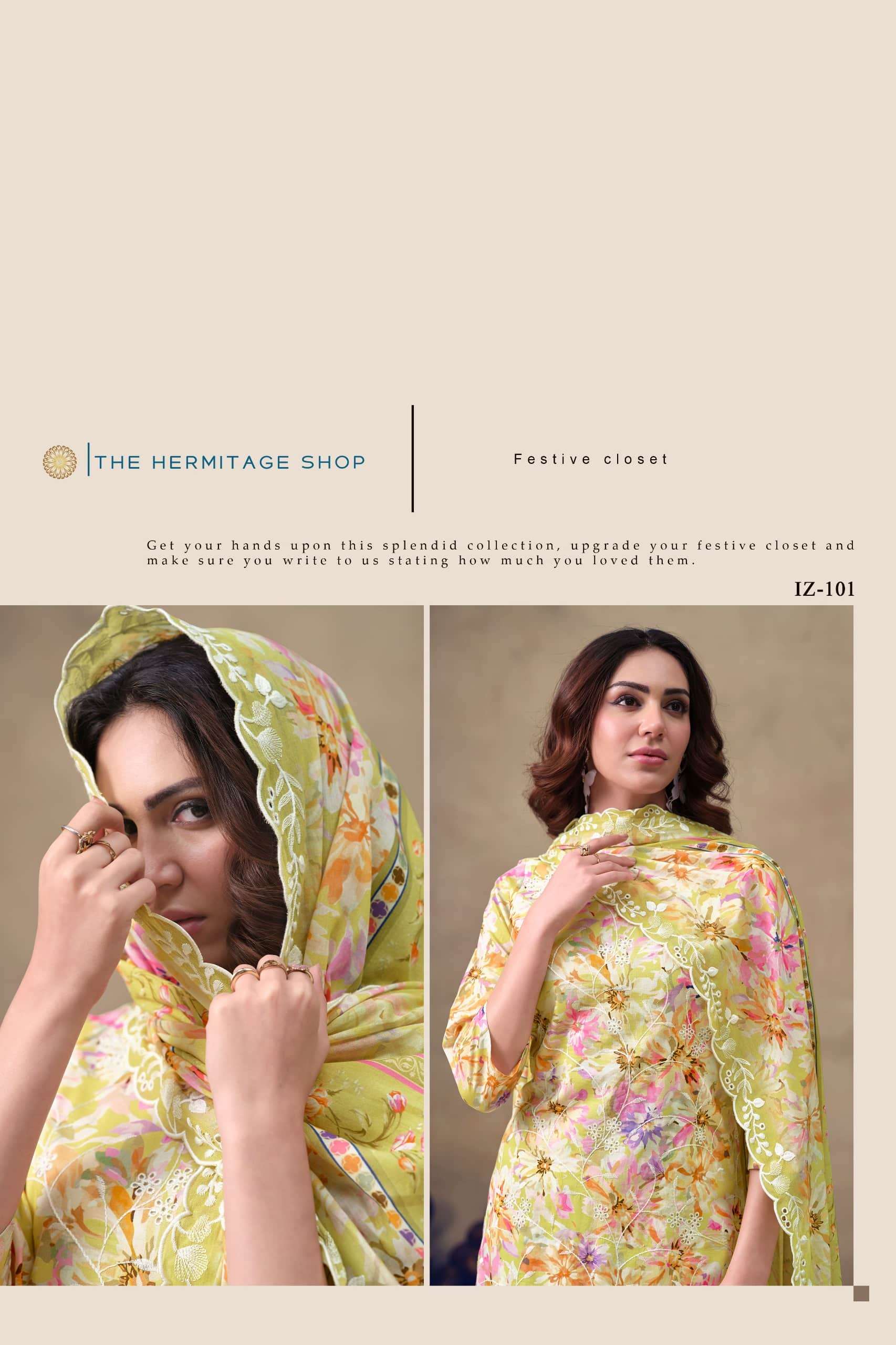 The Hermitage Shop Iznik Cotton Chikankari Dress Material