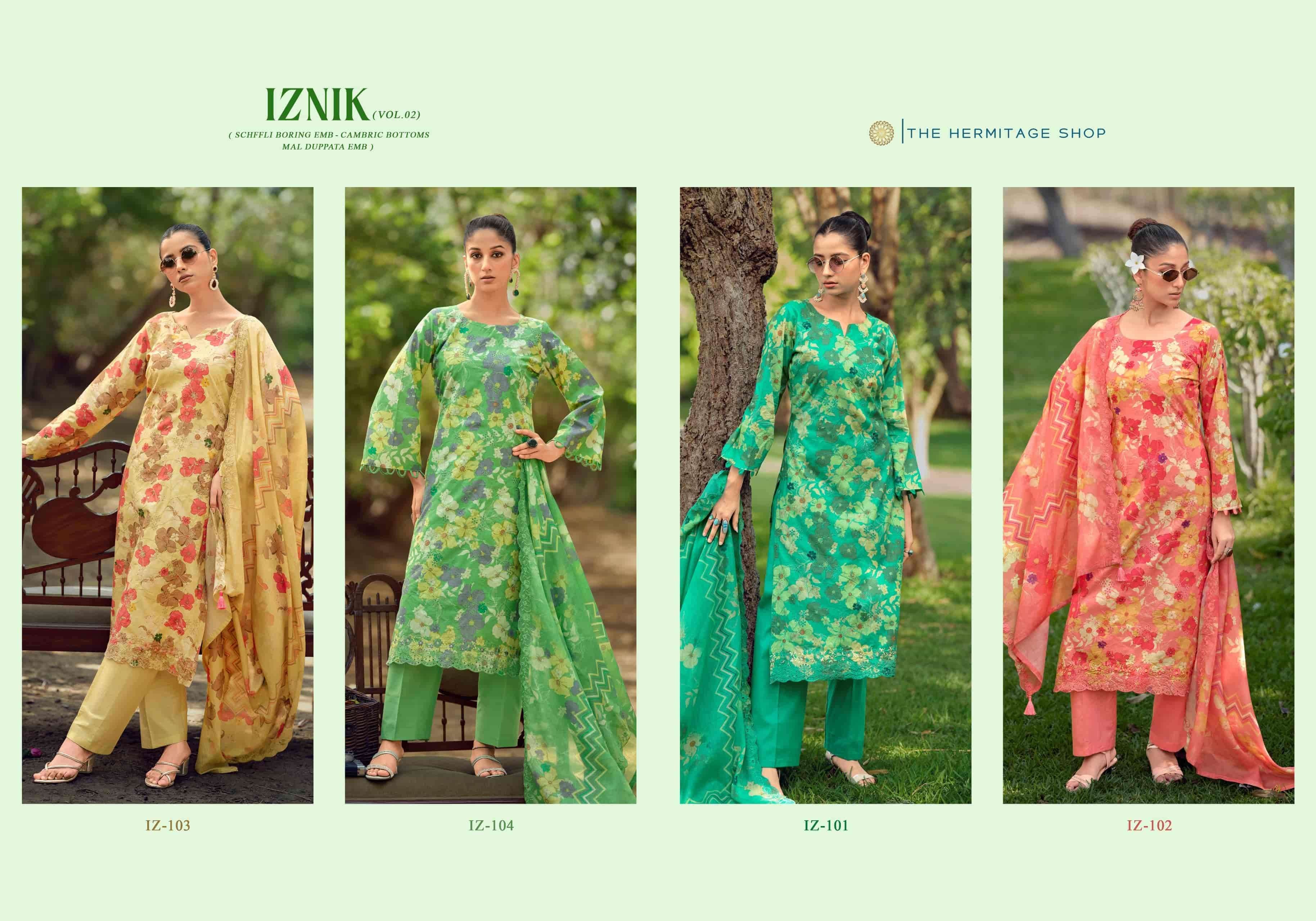 Hermitage Iznik Vol 2 Chikankari Cotton Lawn Dress Material Collection