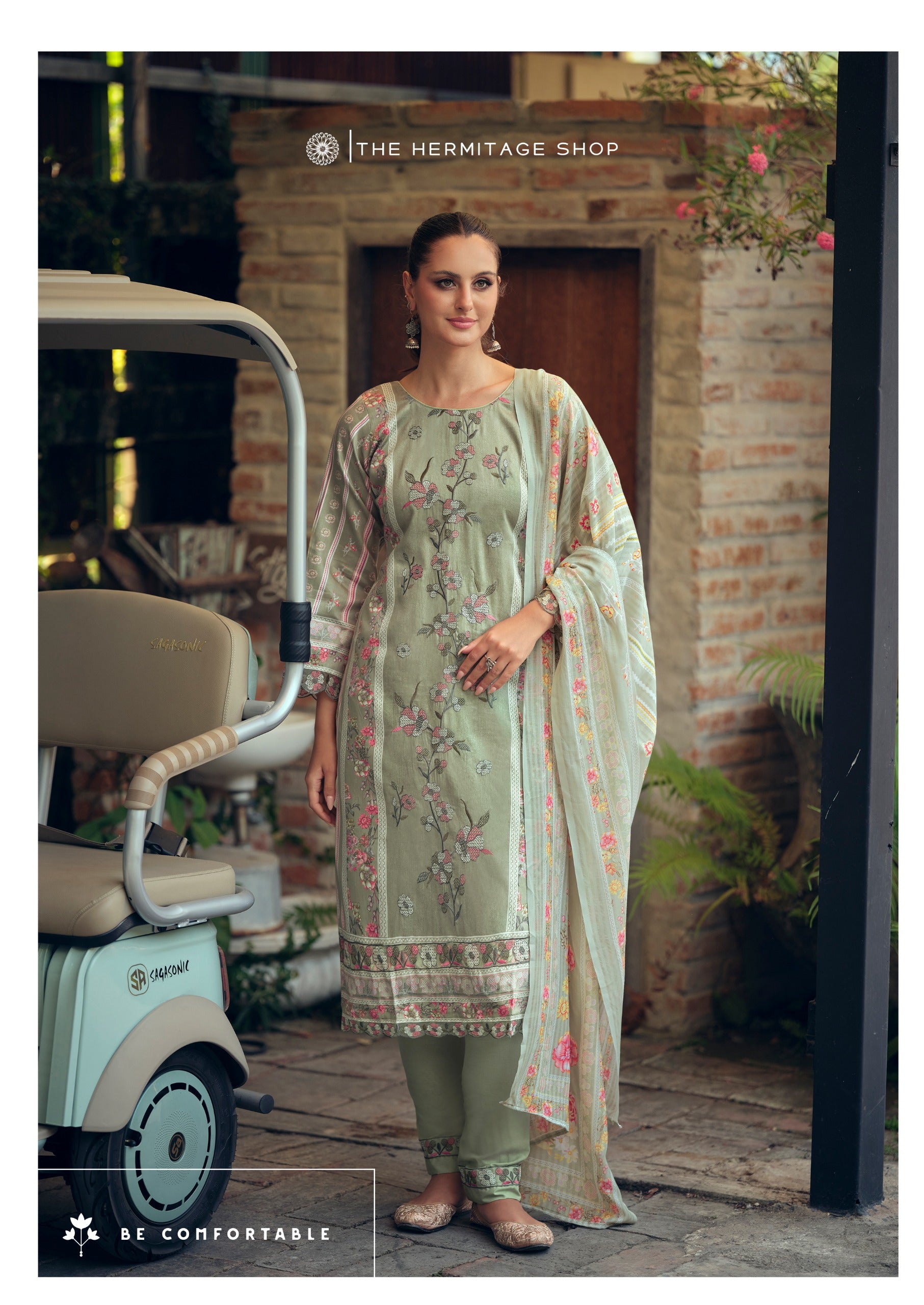 Hermitage Mazda Jam Satin Threadwork Embroidered Dress Material