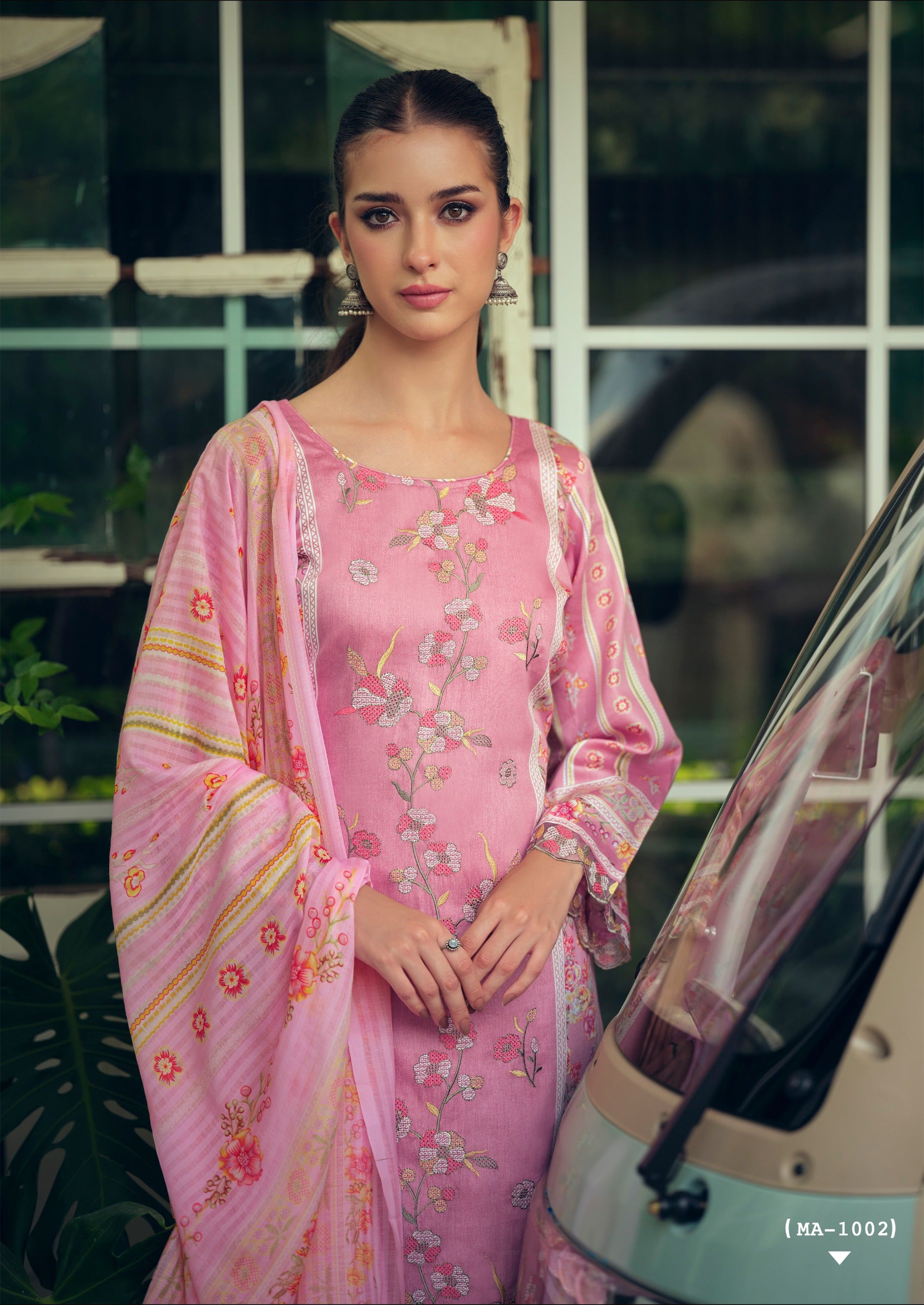 Hermitage Mazda Jam Satin Threadwork Embroidered Dress Material