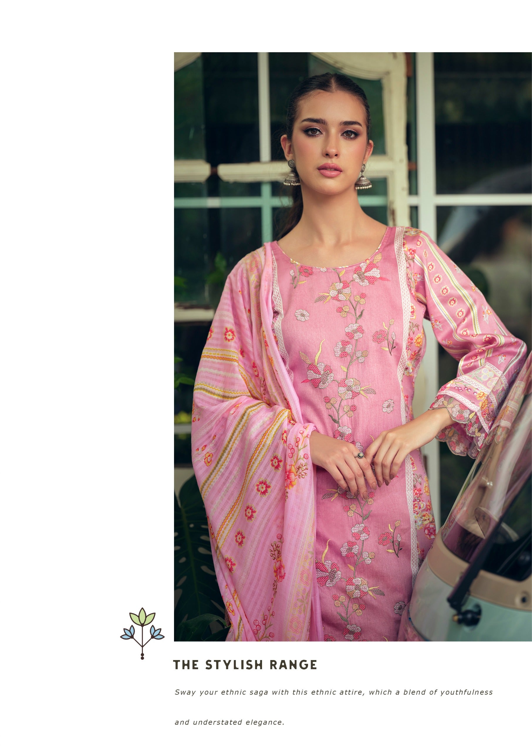 Hermitage Mazda Jam Satin Threadwork Embroidered Dress Material