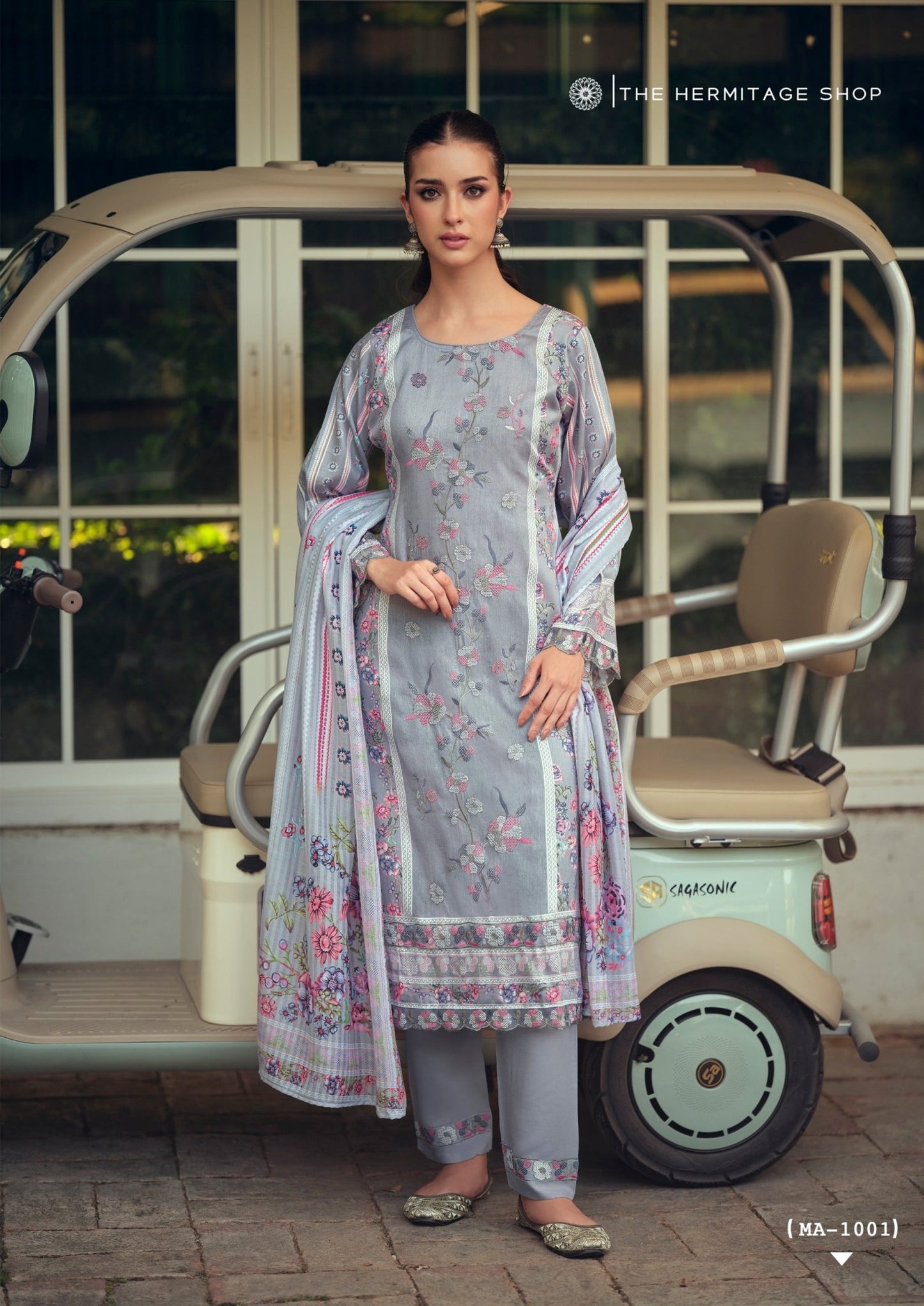 Hermitage Mazda Jam Satin Threadwork Embroidered Dress Material - Amrah Wholesale