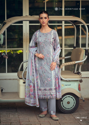 Hermitage Mazda Jam Satin Threadwork Embroidered Dress Material - Amrah Wholesale