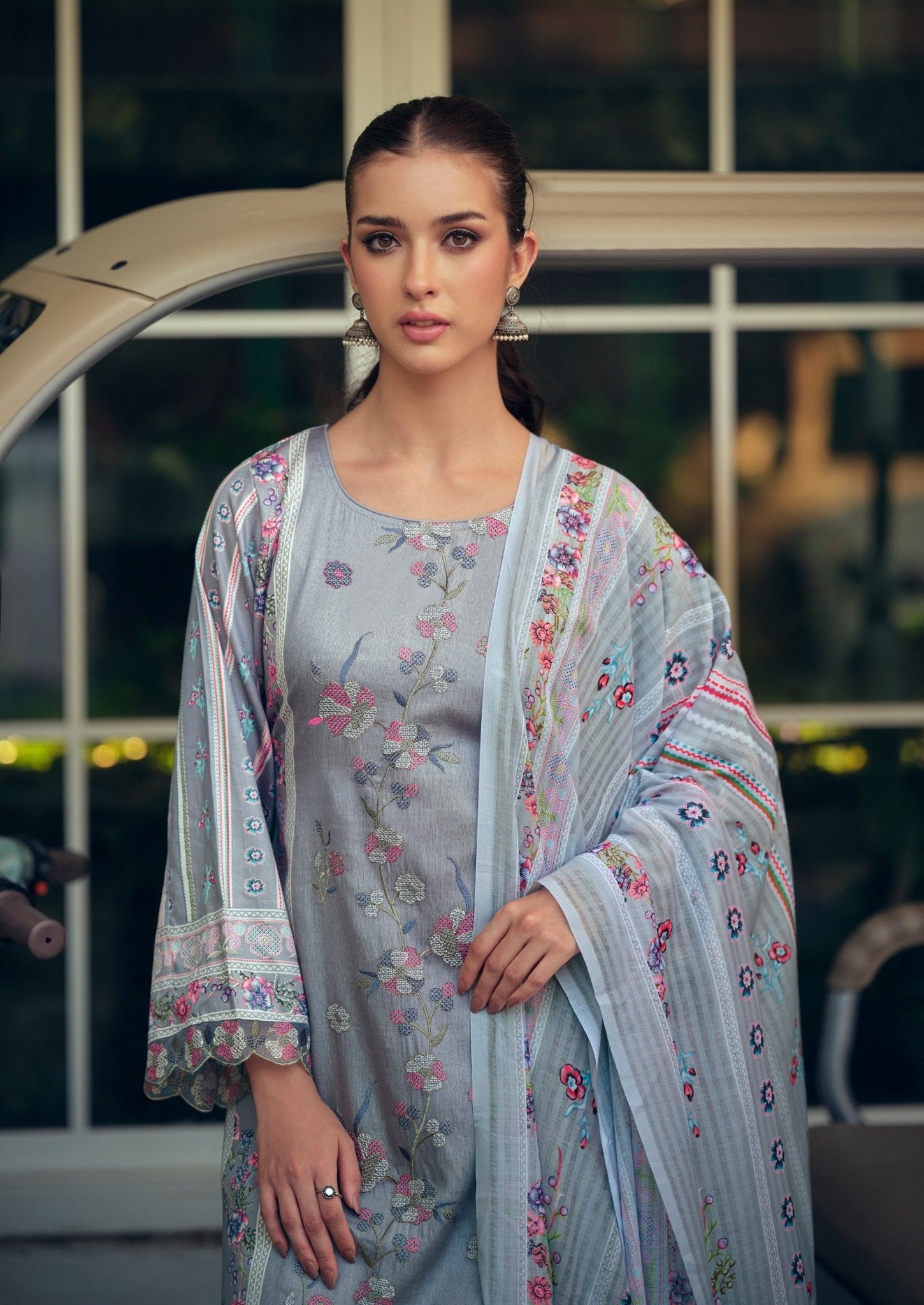 Hermitage Mazda Jam Satin Threadwork Embroidered Dress Material - Amrah Wholesale