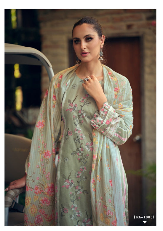 Hermitage Mazda Jam Satin Threadwork Embroidered Dress Material - Amrah Wholesale