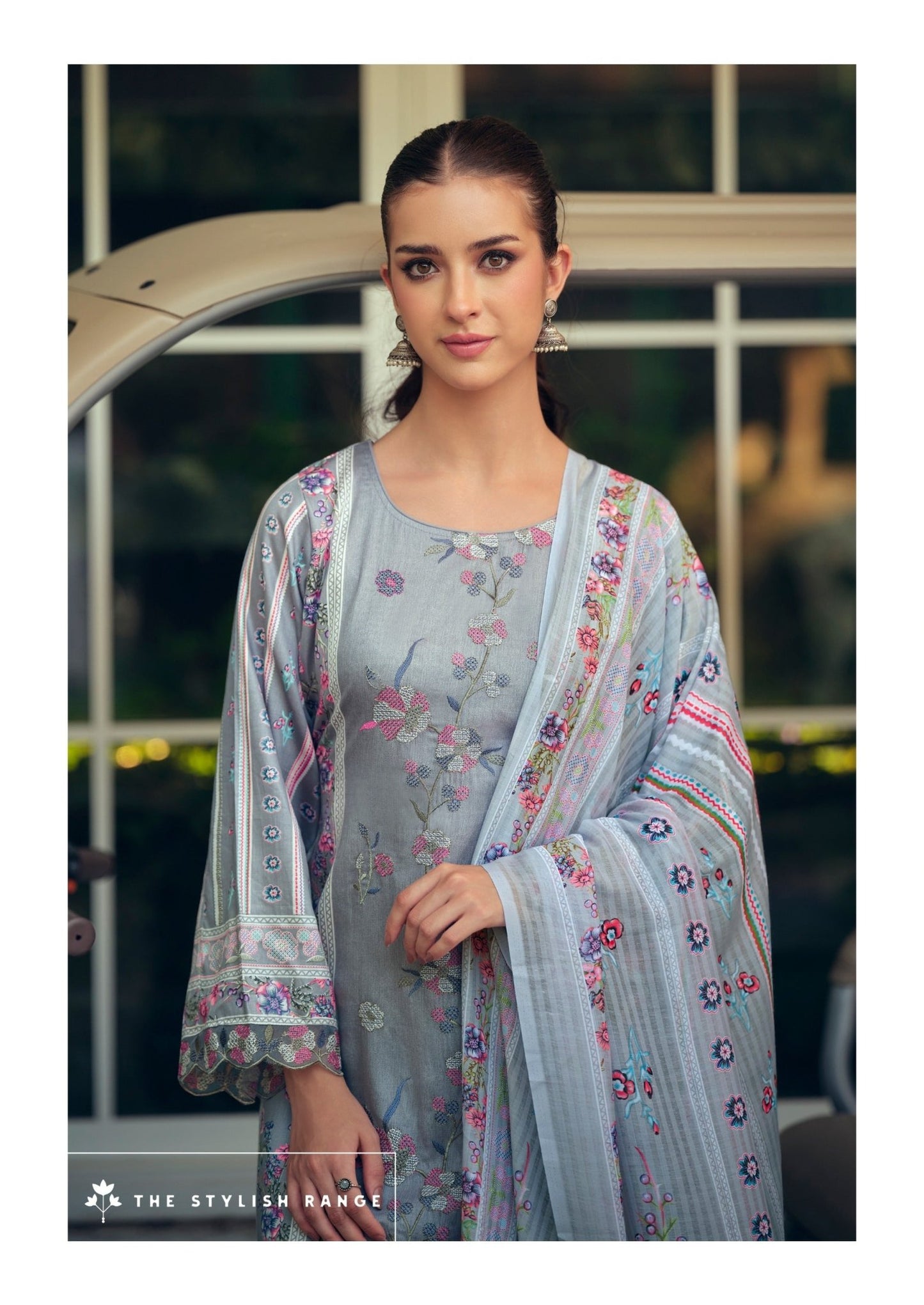 Hermitage Mazda Jam Satin Threadwork Embroidered Dress Material - Amrah Wholesale