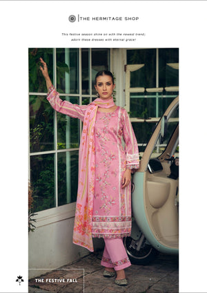 Hermitage Mazda Jam Satin Threadwork Embroidered Dress Material - Amrah Wholesale