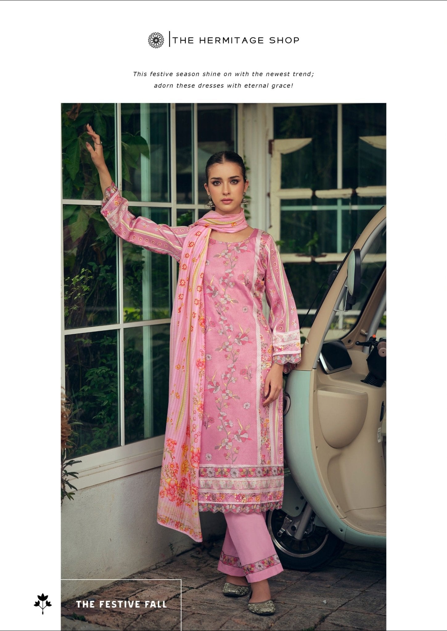 Hermitage Mazda Jam Satin Threadwork Embroidered Dress Material - Amrah Wholesale