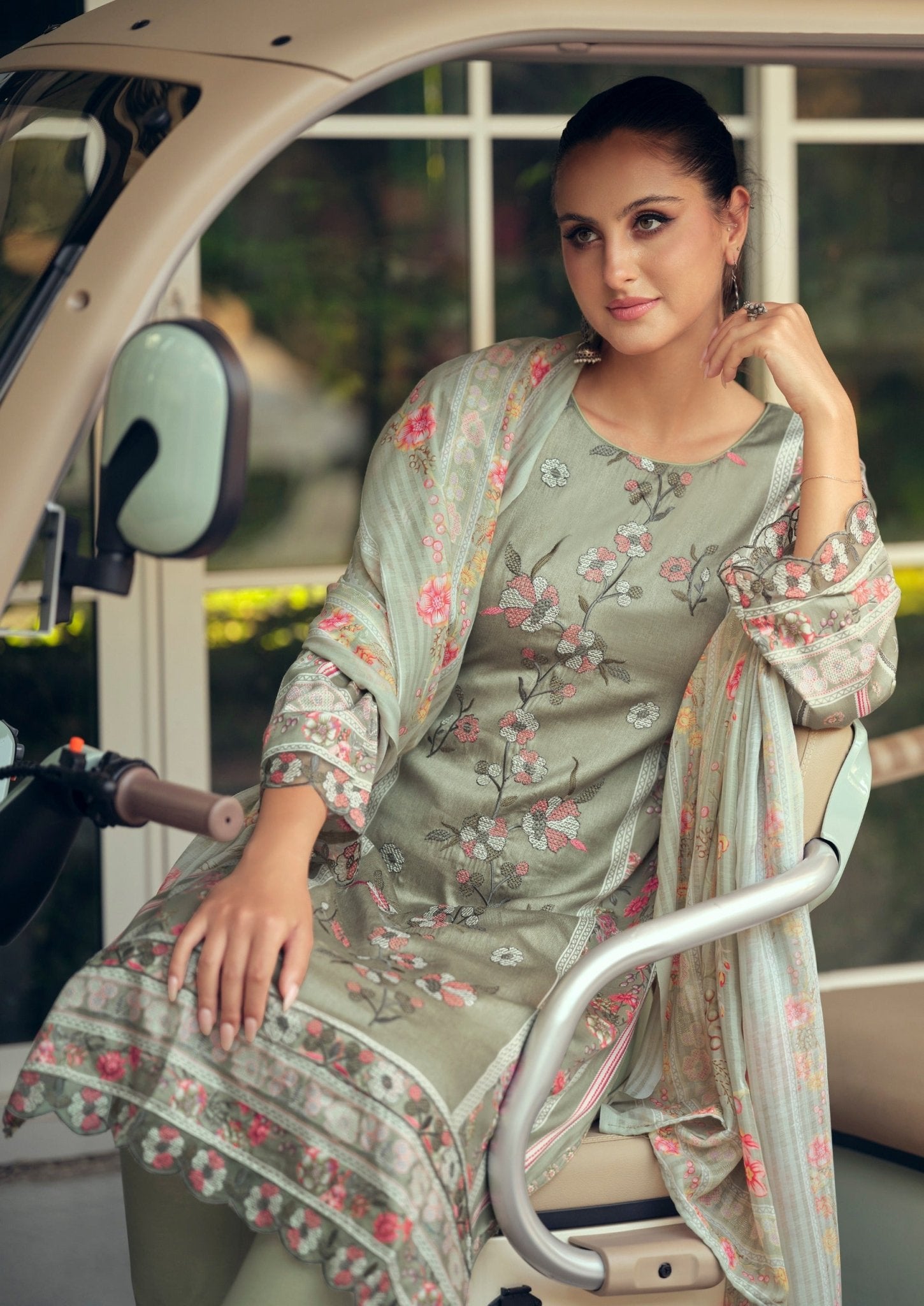 Hermitage Mazda Jam Satin Threadwork Embroidered Dress Material - Amrah Wholesale