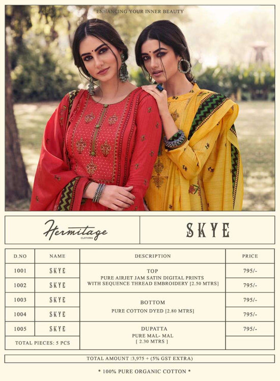 Hermitage Skye Pure Ajrakh Jam Satin Printed Dress Material