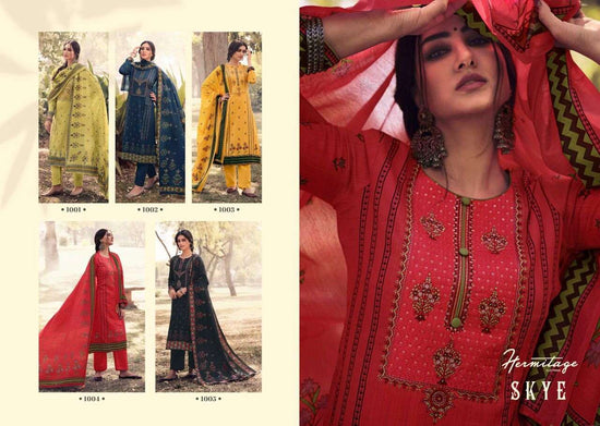 Hermitage Skye Pure Ajrakh Jam Satin Printed Dress Material