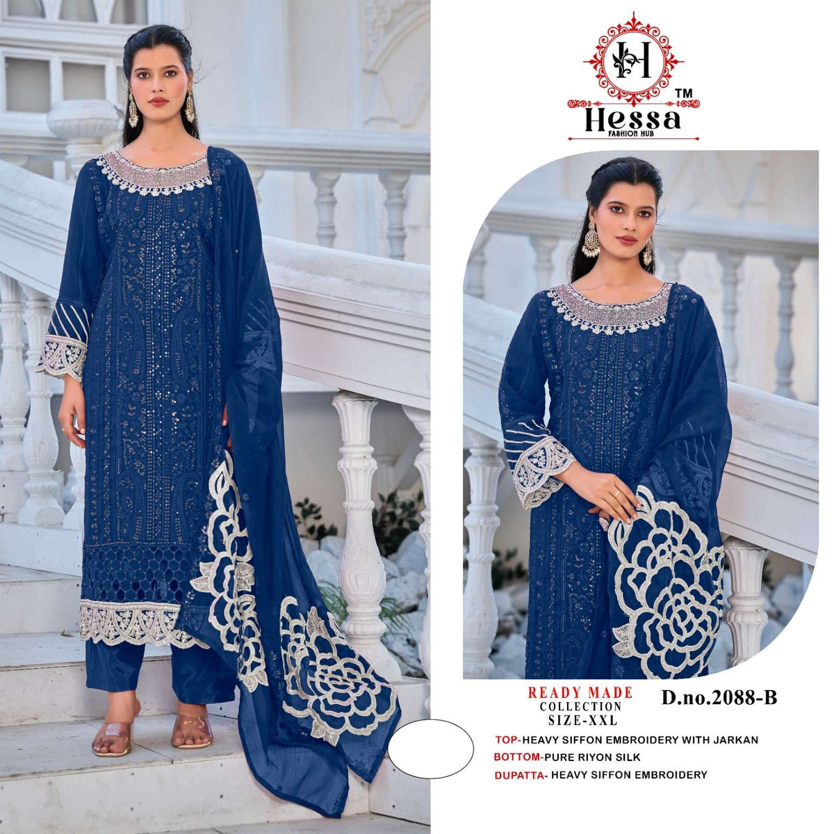 Hessa 2088 Chiffon Embroidered Pakistani Suit Set