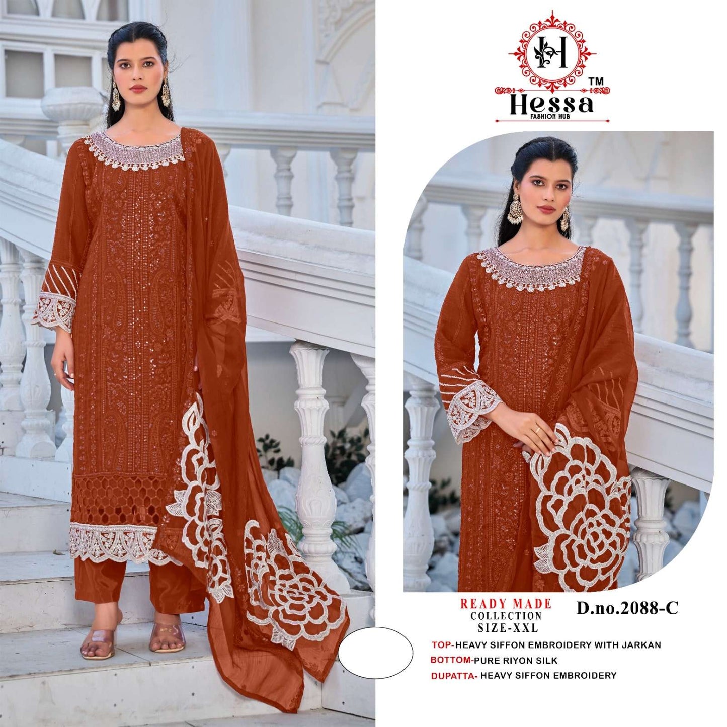 Hessa 2088 Chiffon Embroidered Pakistani Suit Set