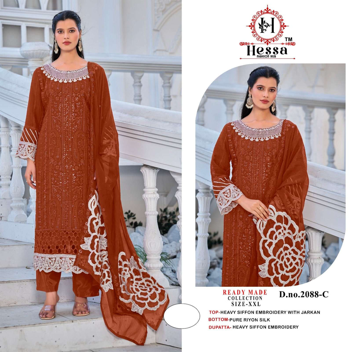 Hessa 2088 Chiffon Embroidered Pakistani Suit Set