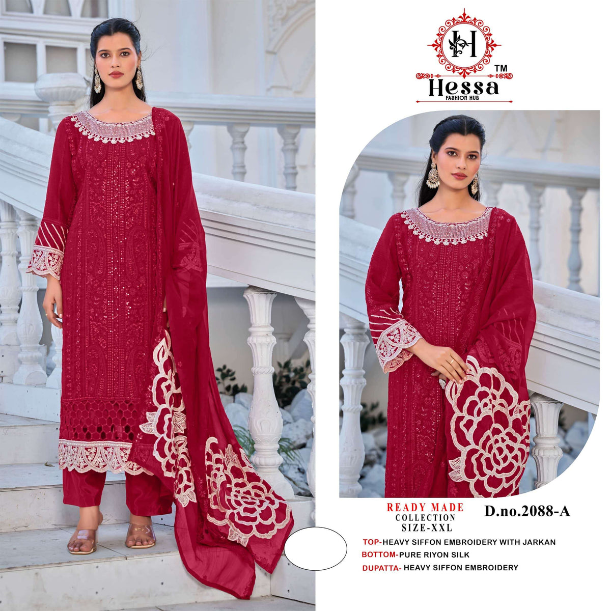 Hessa 2088 Chiffon Embroidered Pakistani Suit Set