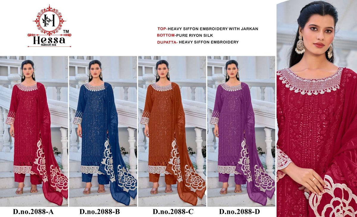 Hessa 2088 Chiffon Embroidered Pakistani Suit Set