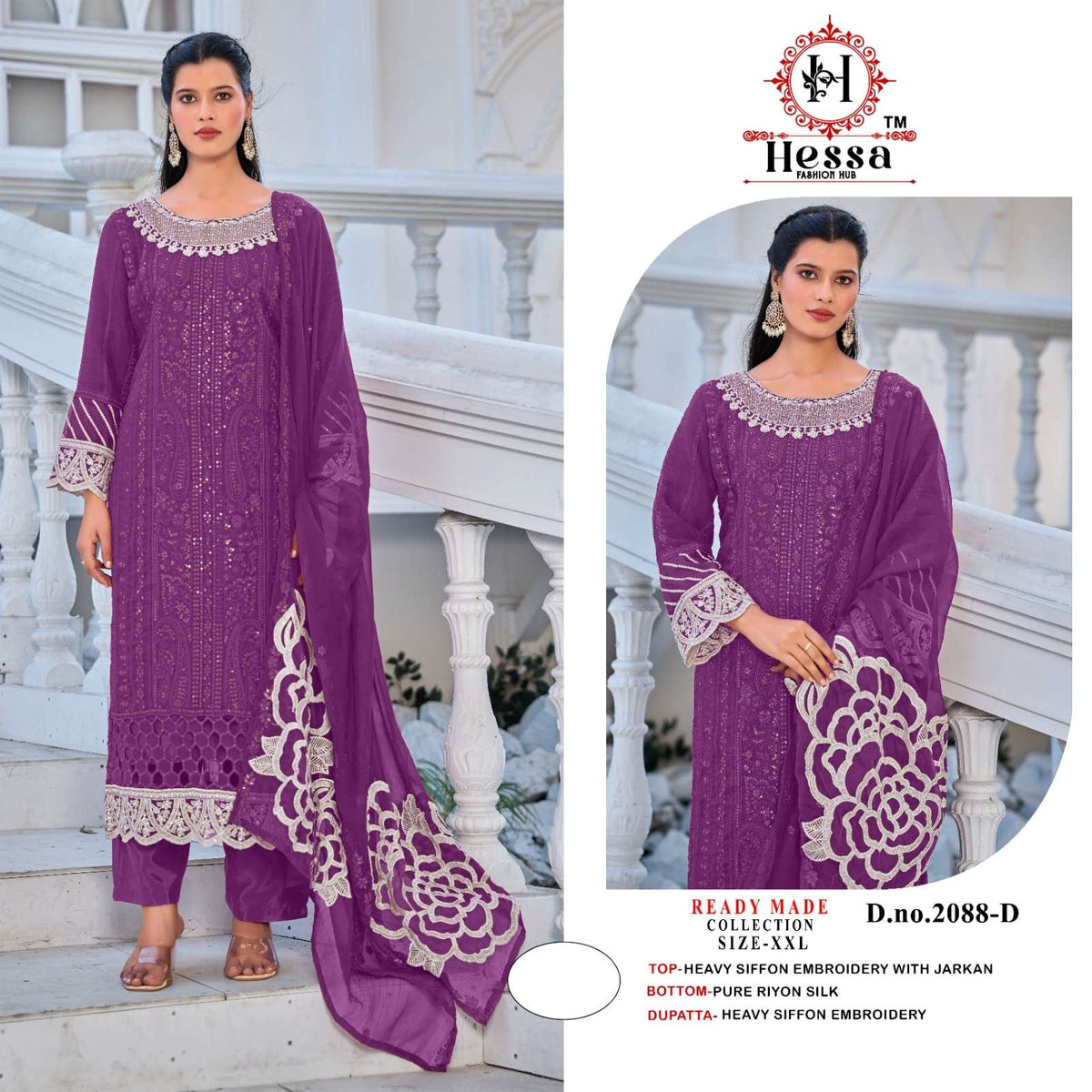 Hessa 2088 Chiffon Embroidered Pakistani Suit Set