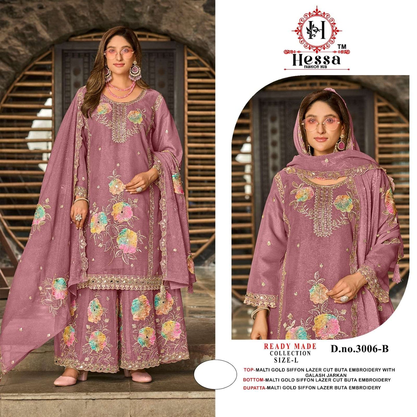 HESSA 3006 Chiffon Pakistani Suit Set