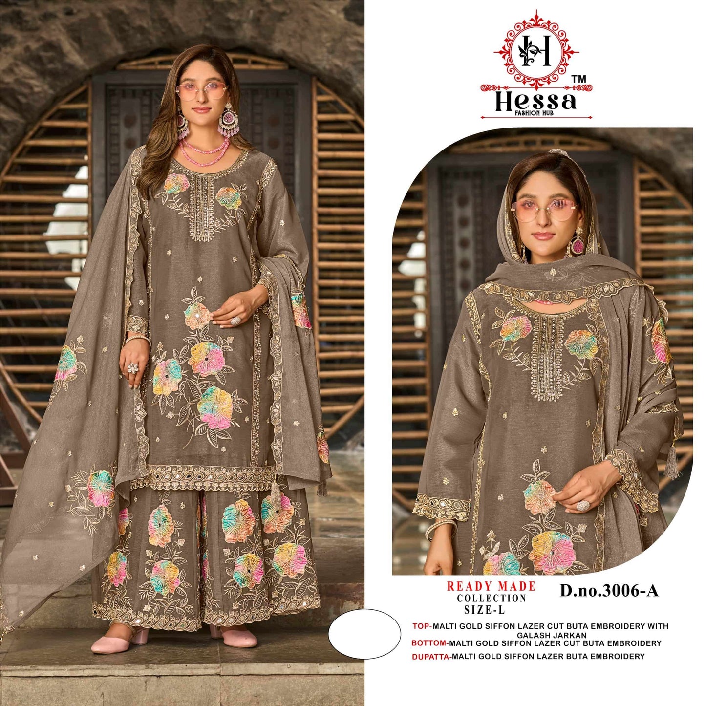 HESSA 3006 Chiffon Pakistani Suit Set