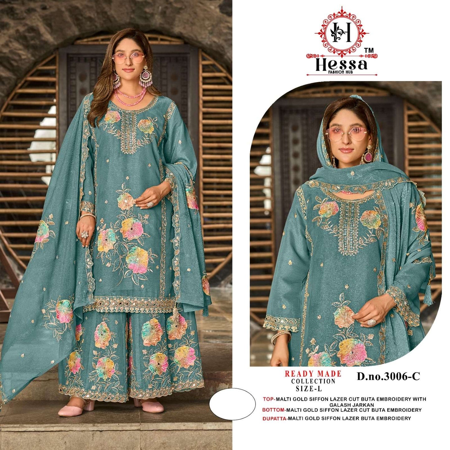 HESSA 3006 Chiffon Pakistani Suit Set