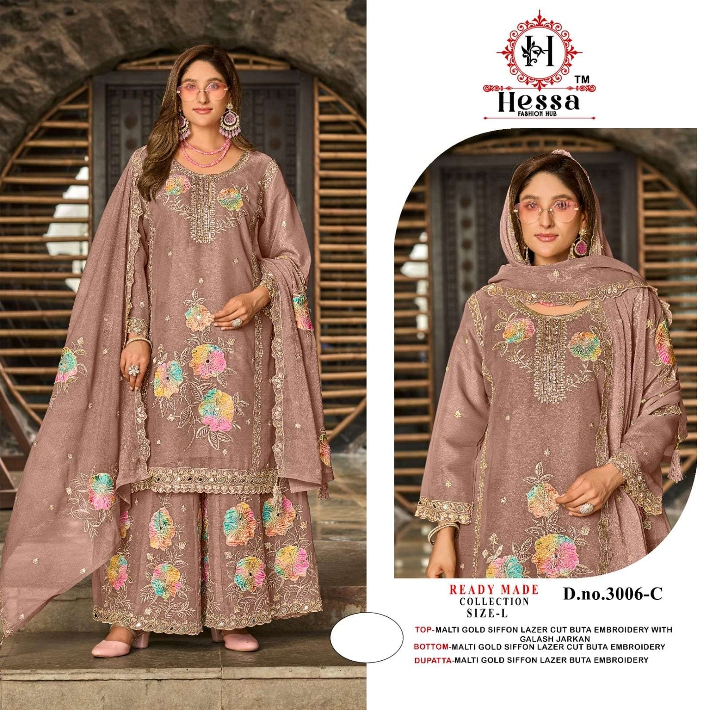 HESSA 3006 Chiffon Pakistani Suit Set