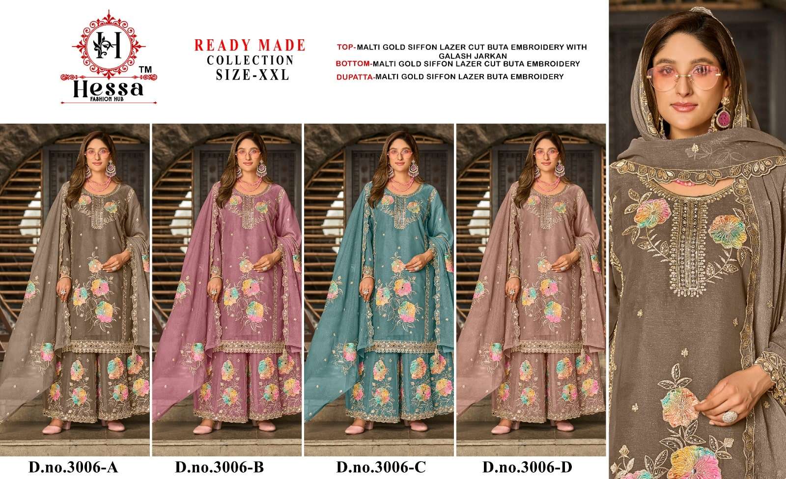 HESSA 3006 Chiffon Pakistani Suit Set