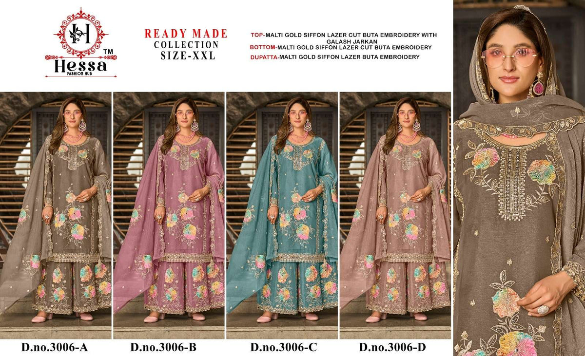 HESSA 3006 Chiffon Pakistani Suit Set - Amrah Wholesale