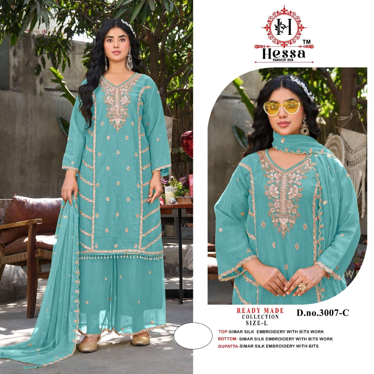Hessa 3007 Simmer Silk Embroidery Pakistani Suit Set - Amrah Wholesale