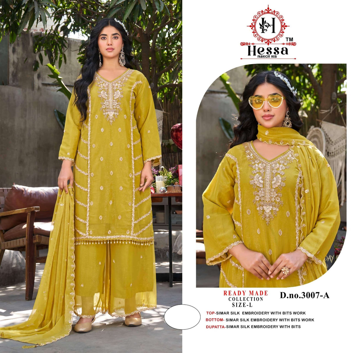 Hessa 3007 Simmer Silk Embroidery Pakistani Suit Set - Amrah Wholesale