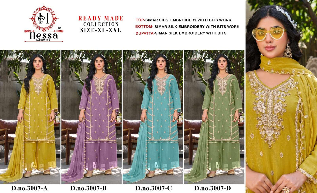 Hessa 3007 Simmer Silk Embroidery Pakistani Suit Set - Amrah Wholesale