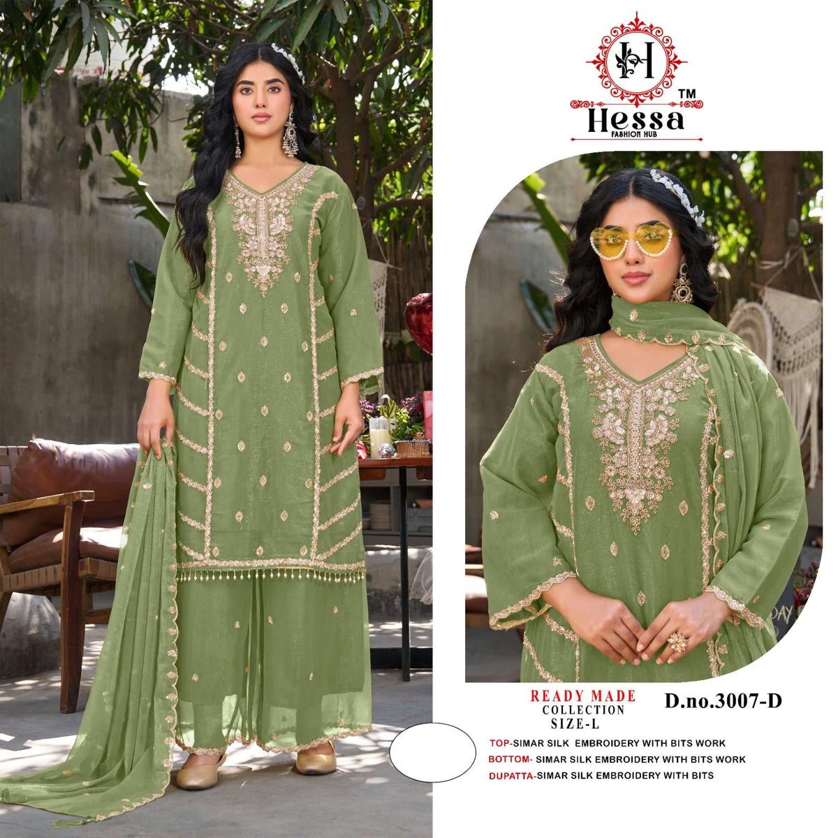 Hessa 3007 Simmer Silk Embroidery Pakistani Suit Set - Amrah Wholesale