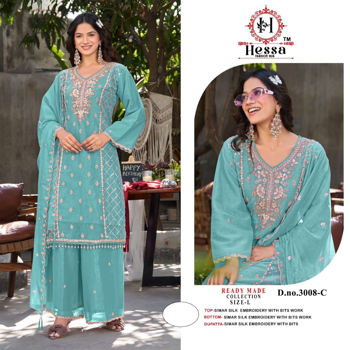 HESSA 3008 Simmer Silk Embroidered Pakistani Suit Set