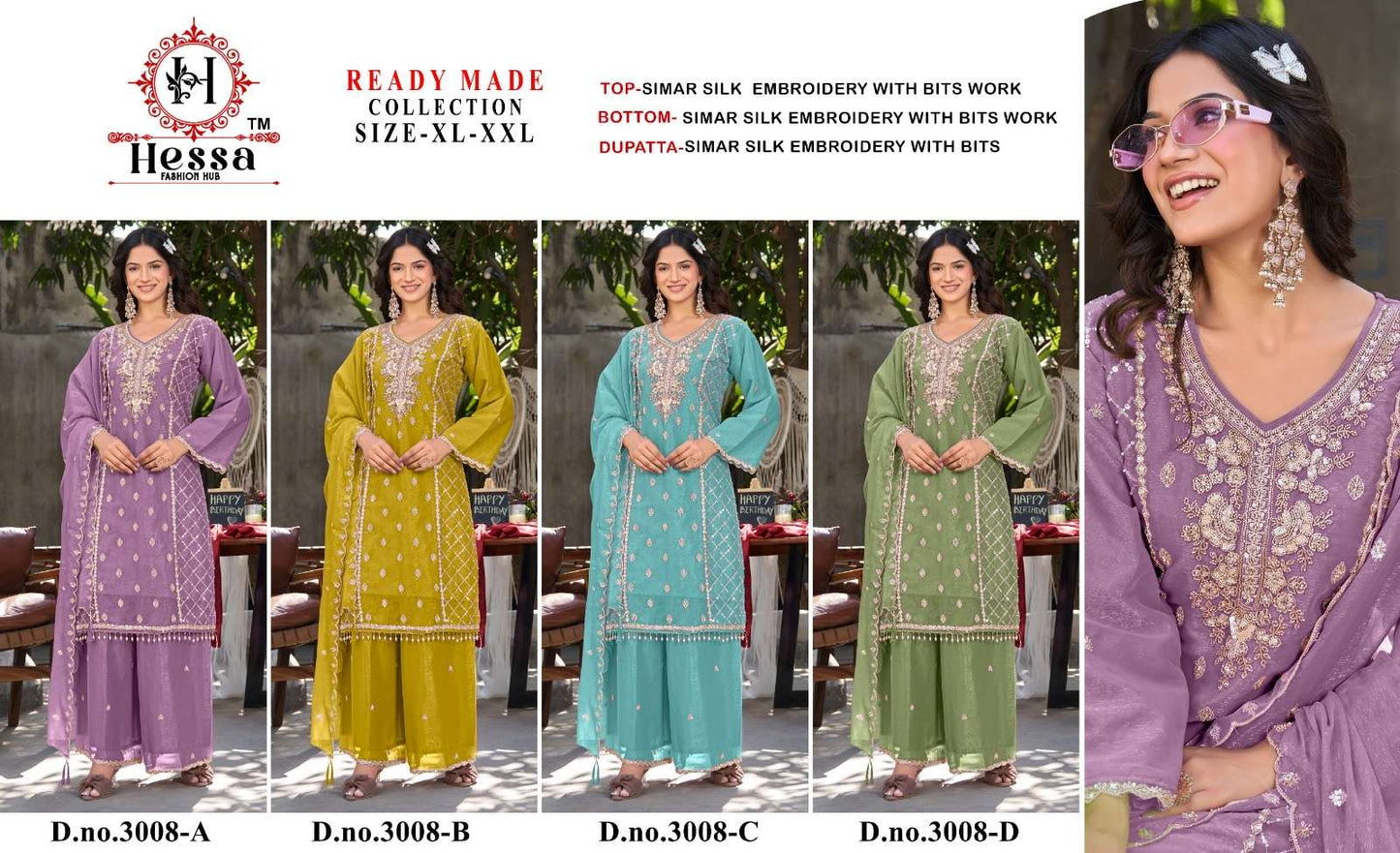HESSA 3008 Simmer Silk Embroidered Pakistani Suit Set
