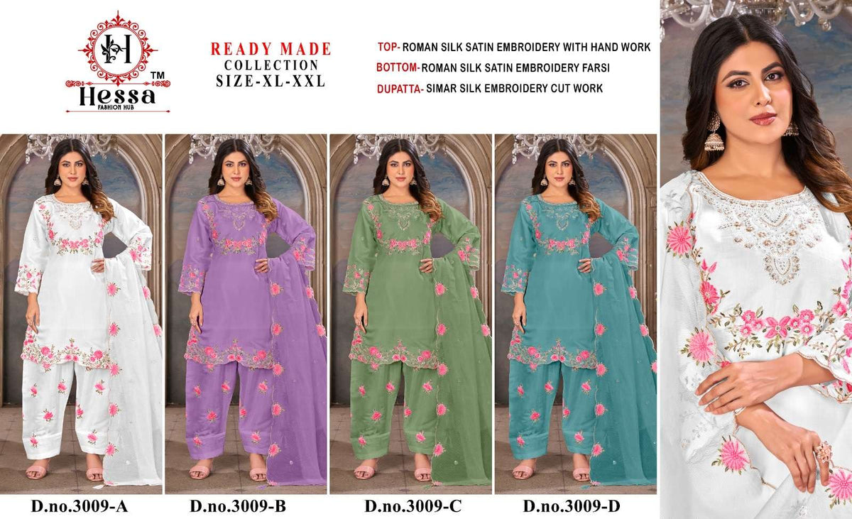 HESSA 3009 A TO D SERIES Roman Satin Pakistani Suit Set - Amrah Wholesale