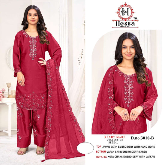 HESSA 3010 Satin Silk Embroidered Pakistani Suit Set