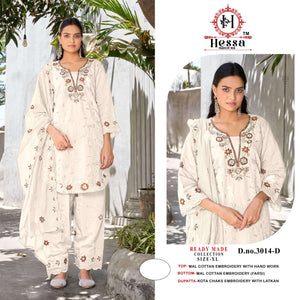 HESSA 3011 Cotton Embroidery Hand Work Pakistani Suit Set Wholesale Collection