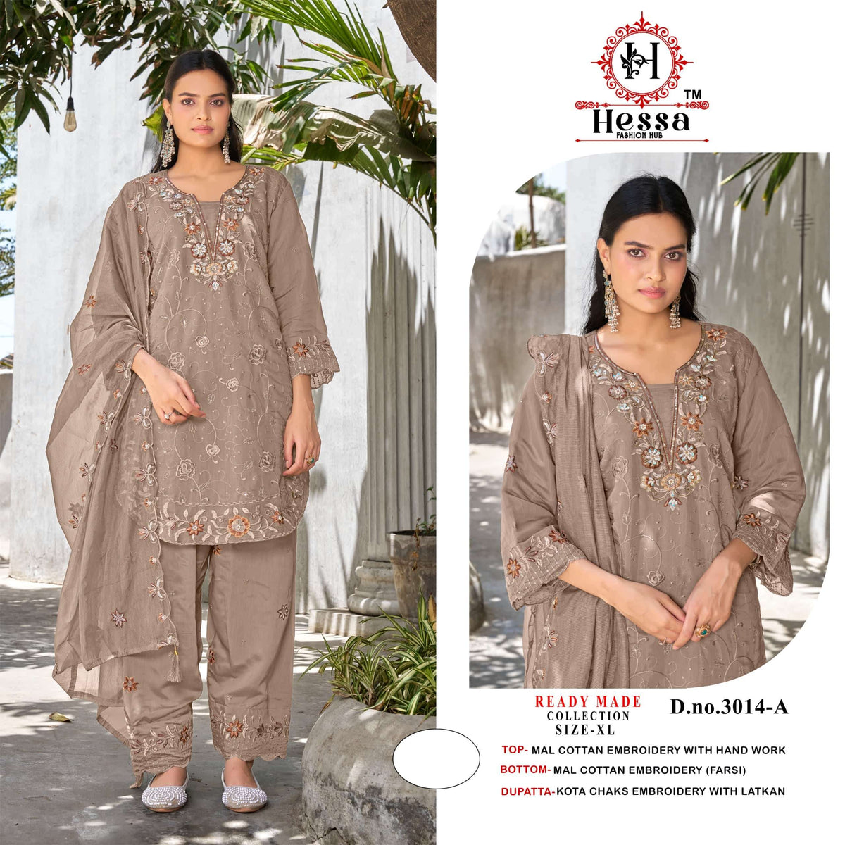 HESSA 3011 Cotton Embroidery Hand Work Pakistani Suit Set Wholesale Collection