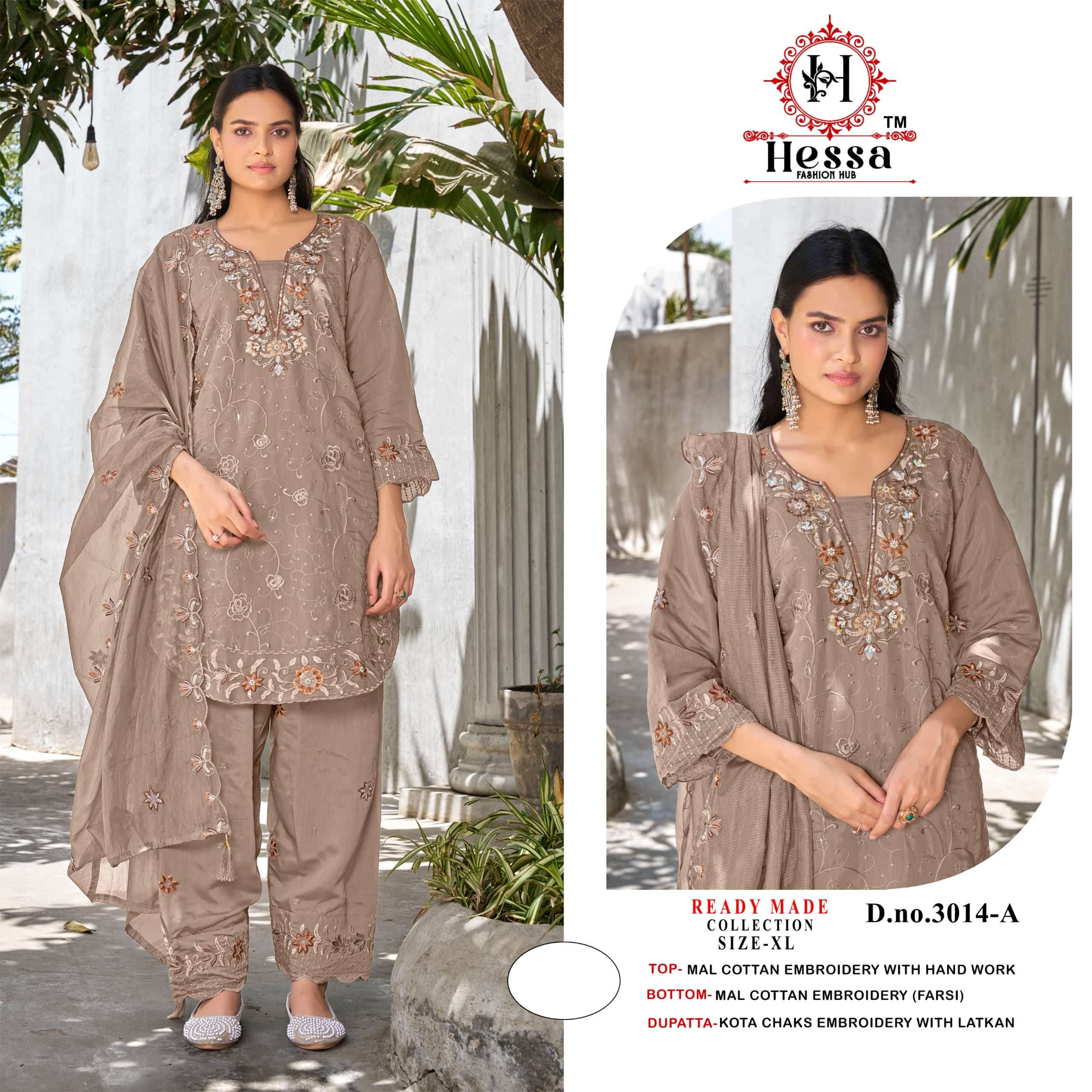 HESSA 3011 Cotton Embroidery Hand Work Pakistani Suit Set Wholesale Collection